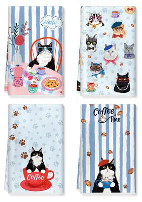 Katzen-Küchenhandtücher 4er Set 42x70 cm saugfähig