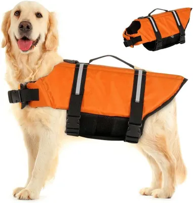 Image de Gilet de sauvetage pour chiens dans l'eau Kapok orange pour la natation M