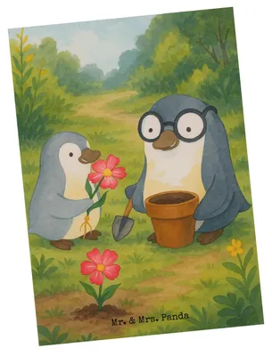 Produktbild von Mr. & Mrs. Panda Postkarte Pinguin Opa Blumen pflanzen Design - Weiß - Geschenk, Ansichtskarten, Gärtner, Großvater, Ansichtskarte, Grußkarte, Muttertag, Postkarten