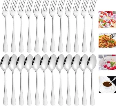 Obrázok produktu pre Ibenzoa® Sada príborov z nehrdzavejúcej ocele – 24 kusov: 12 čajových lyžičiek (17 cm) a 12 dezertných vidličiek, vhodné na kávu, čaj a dezerty | Pre domáce použitie, reštaurácie a oslavy