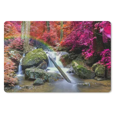 Produktbild von MuchoWow® Schreibtischunterlage Regenbogen - Wasserfall - Bäume - Steine - Moos 60x40 cm - XXL Mauspad - Großes Mauspad