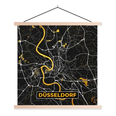 Produktbild von MuchoWow® Textilposter Düsseldorf - Gold - Stadtplan - Karte - Deutschland 40x40 cm mit holzfarbenen Rahmen - Posterleiste