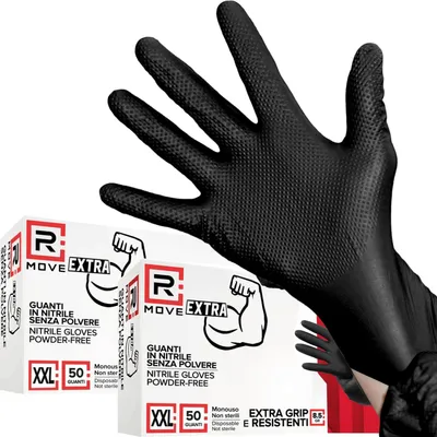 Obrázok produktu pre R Move Nitrilové rukavice čierne, bez púdru, Full Grip Diamond 8,5 g – 100 ks, veľkosť XXL