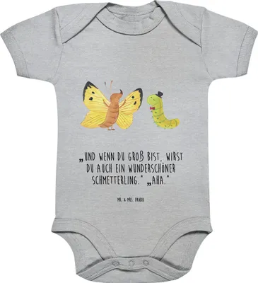 Produktbild von Mr. & Mrs. Panda Babybody Raupe Schmetterling 1. - 3. Monat - Heather Grey - Geschenk, babykleidung body, overall baby, Zitronenfalter, Kokon, Strampler, Einteiler, Hut