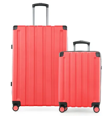 Produktbild von Q-Damm - 2er Koffer-Set,  großer Koffer XL Extension + Kabinenkoffer Flugzeug Bordkoffer + Check-In Rollkoffer, Trolleys mit Doppel-Rollen, TSA,Korall