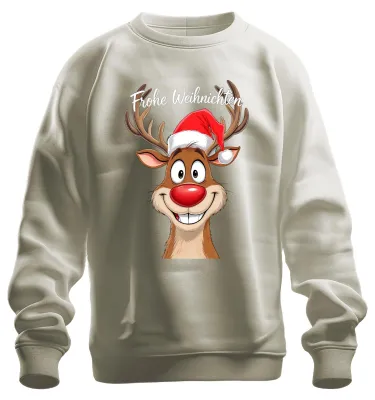 Productafbeelding van Vrolijke kerst, rendier Rudolph, grappige kerstmuts, uni sweatshirt, trui, natuur, maat S