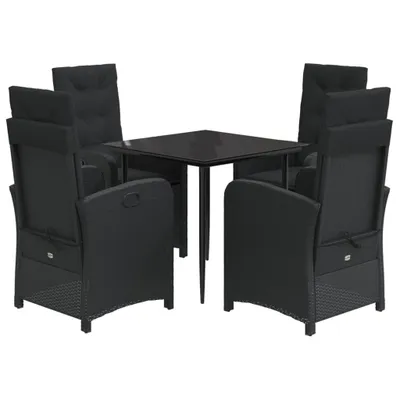 Produktbild von 5-tlg. Garten-Essgruppe mit Kissen Schwarz Poly Rattan