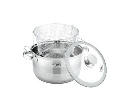 Obrázok produktu pre Fritovací hrniec 3 ks Vysokokvalitný fritovací hrniec s indukčným košom z nehrdzavejúcej ocele 18/10 Ø24 × 14,5 cm, 6,6 l hrniec s pokrievkou