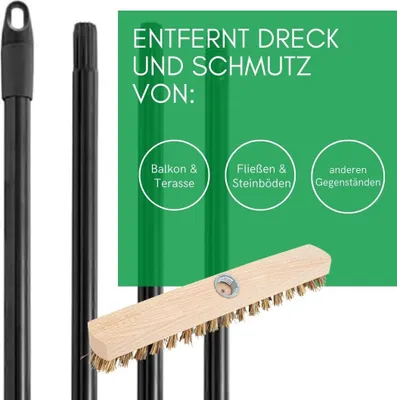 Produktbild von Schrubber aus Holz mit Borsten Wischer mit Gewinde und Steckstiel vierteilig - Scheuerbürste Union Boden-Bürste Ideal für Reinigung Balkon Terrasse Garten Innen- Außenbereich