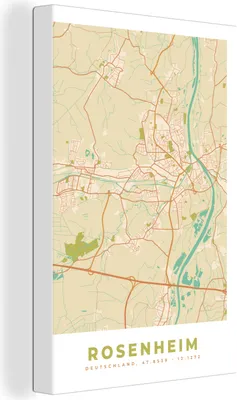 Obrázek produktu pro OneMillionCanvasses® - Obrazy na plátně - 90x140 cm, Rosenheim - Mapa - Vintage - Mapa města, Nástěnná dekorace - Fotka na plátně - Obraz na dřevěném rámu - Nástěnná dekorace - Ložnice