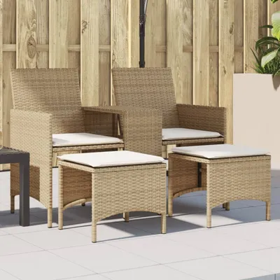Produktbild von "2026 Promotion" Gartensofa/Loungesofa - 2-Sitzer - mit Tisch und Hockern - Beige Poly Rattan - Gartensofas CC23044