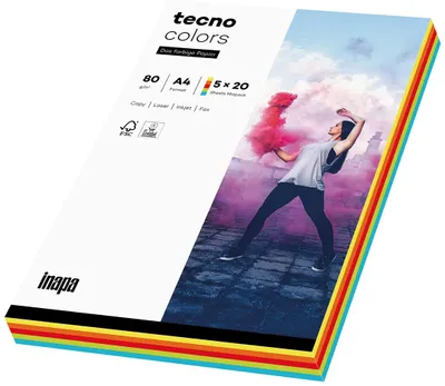 Produktbild von tecno Multifunktionspapier colors A4 Intensivfarben 80 g/qm 5 Farben á 20 Blatt