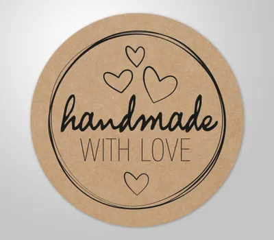 Produktbild von 48x hochwertige Etiketten "Handmade with love " hohe Klebekraft 4cm Aufkleber