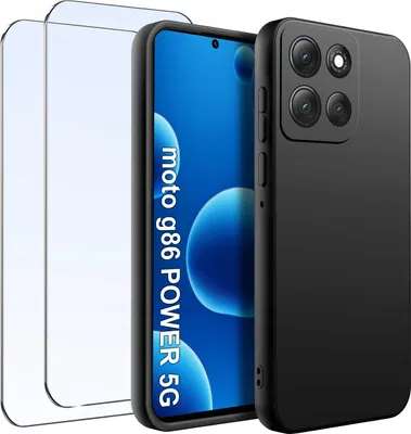 Zdjęcie produktu dla ZESTAW Etui do Motorola G86 Power Matowe Czarne Silikon + 2 SZTUKI SZKŁO