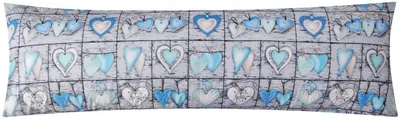 Produktbild von Renforcé Seitenschläferkissen Bezug 40x145cm Landhaus Herzen 100% Baumwolle, Kissenbezug, Kissenhülle (358/2-Blau)
