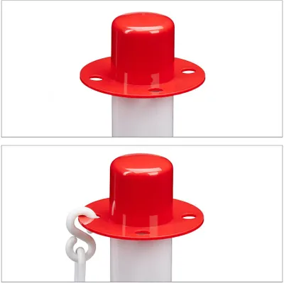 Produktbild von Relaxdays Absperrpfosten, 2er Pack, mit Kette, Kunststoff, befüllbarer Fuß, HxBxT: 82x28x28 cm, Kettenpfosten, rot/weiß