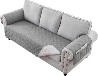 Produktbild von Sesselschoner 3 Sitzer Sofaschoner Universal Wasserdicht Reversibel Gesteppte Gepolsterter Sofaschutz Sesselauflage Möbelschutz, Hellgrau