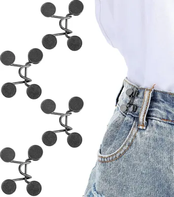 Produktbild von Hosen Enger Machen Clip, 4 Stück Hosen Verkleinern Clip Verstellbare Nagelfreie Taillenschnallen Set, Perfekte Passform, Kein Nähen Erforderlich, für Taillenumfang Andern, für Jeans(Schwarz)