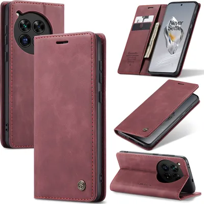 Produktbild von OnePlus 12 Hülle, Retro Kunstledertasche mit Standfunktion Schutzhülle für OnePlus 12 Rot