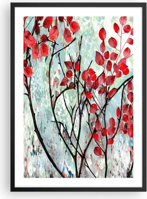 Produktbild von Gerahmtes Poster - Schwarzer Rahmen - Rot Blätter Zweige - 50x70 cm - Wand Bild - Wanddeko - Wandbilder - Kunstposter - Wandposter - Bilderrahmen - Bilder - Kunstdruck - P2BPA50x70-4508