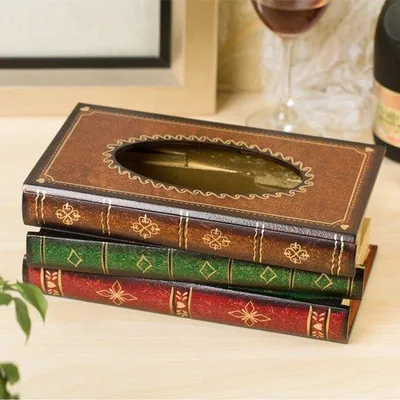 Produktbild von Holz-Tissuebox, retro-stilige Holztissuebox in Form eines Bücherkastens, künstlerische Tissuebox für Restaurants, dekorativer Gegenstand.