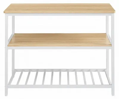 Produktbild von Küchenregal mit großer Arbeitsplatte, 3-stufiges Mikrowellenregal, Stahlrahmen | Greige-Schwarz | 120x60x90cm