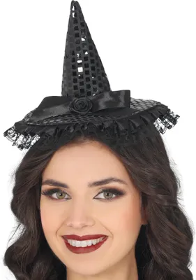 Productafbeelding van Heks, glamoureuze minihoed, haarband, magisch Halloween-glitteraccessoire, kleur: zwart