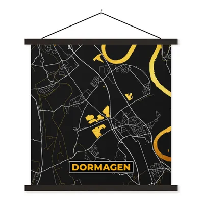 Produktbild von MuchoWow® Textilposter Dormagen - Gold - Stadtplan - Deutschland - Karte 60x60 cm mit schwarzem Rahmen - Posteraufhänger