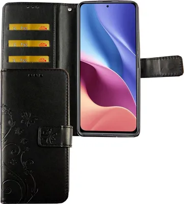 Zdjęcie produktu dla Etui na telefon komórkowy Xiaomi Mi 11i / Poco F3 Etui ochronne z klapką i uchwytem na kartę, kolor: czarny w kwiaty