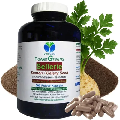 Produktbild von Sellerie Samen Selleriesamen Celery Seed 360 Pulver Kapseln nach Hildegard von Bingen. 100% NATUR pur. OHNE ZUSAZSTOFFE.