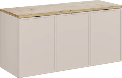 Produktbild von Badezimmer-Waschtischunterschrank 120 cm in Kaschmir & Eiche mit 3 Türen - BIBIONE-56