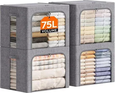 Productafbeelding van Opbergboxen set, 4 stuks, met metalen frame, 75 liter - stapelbaar