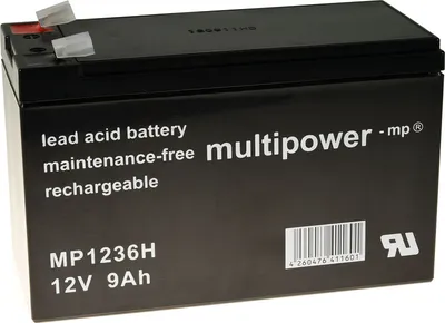Image de Powery Batterie au plomb MP1236H compatible avec le Panasonic type LC-R127R2PG1 12V 9Ah (remplace également 7.2Ah/