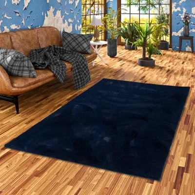 Produktbild von Luxus Super Soft Fellteppich Plush Dunkelblau, Größe:90x160 cm