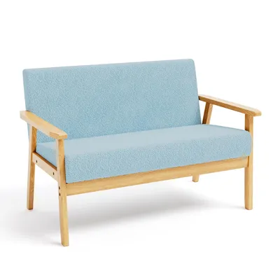 Produktbild von Iropro 2 Sitzer Sofa, Kleine Sofa mit Holzrahmen, Loungesofa 2er Couch, Modern und Skandinavisch, Doppelsofa aus Teddysamt, 107x60x77cm, Hellblau