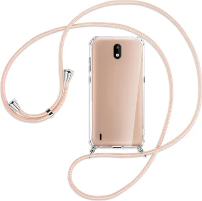 Produktbild von Handykette Backcover-Schutzhülle mit Band (Metall silberfarben) für Nokia 1.3 - rose peach