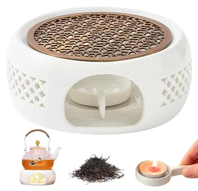 Productafbeelding van Stoofje voor theepot, keramische theepotwarmer, wit met theelichthouder