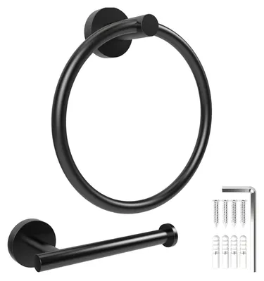 Immagine prodotto di Set di 2 accessori da bagno in nero opaco: portasciugamani e porta carta igienica