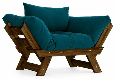 Image de Fauteuil de jardin en bois de pin et lin noyer et vert pétrole - L 108 à 140 × P 75 cm - Imperméable
