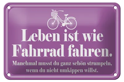 Produktbild von Blechschild Spruch 18x12cm Leben ist wie Fahrrad fahren