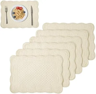 Produktbild von Gesteppte Tischsets 6er-Set, 100% Baumwolle, rechteckige Tischsets, 33 x 46 cm, Stoff-Tischsets, waschbar fš¹r den Kš¹chentisch,Leinen