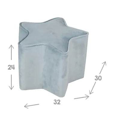 A star-shaped stool with dimensions indicated.