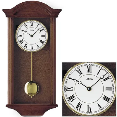 Produktbild von AMS 990/1 Wanduhr Quarz mit Pendel Holz nussbaum farben Pendeluhr