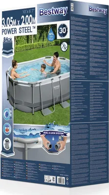 Produktbild von Bestway® Power Steel™ Frame Pool Set mit Filterpumpe 305 x 200 x 84 cm, grau, oval