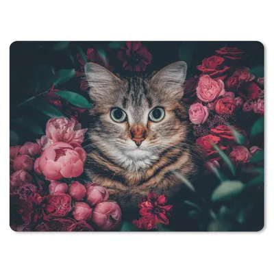 Produktbild von MuchoWow® Mauspad Mousepad Katze - Blumen - Tiere - Botanisch 23x19 cm - Mousepads - Maus Mat - Pad - Mausunterlage - Schreibtischunterlage - Mauspad