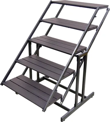 Pflanztreppe TABORA mit fünf Stufen in Holz-Optik und grauem Metallrahmen, Gesamtansicht.