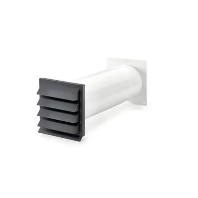 A white ventilation duct with a gray vent is shown against a white background.