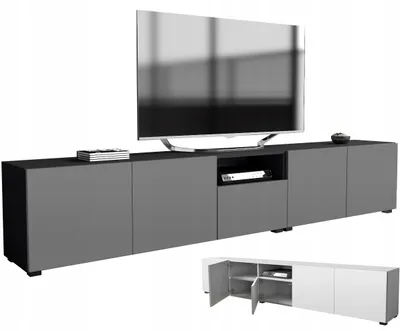 Produktbild von RTV-Sideboard 250 cm in Schwarz Matt und Grau Matt, stehend oder hängend