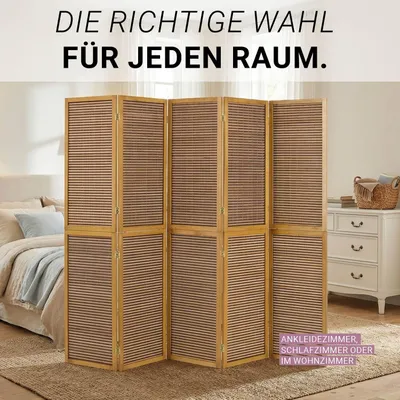 Produktbild von Homestyle4u Paravent Raumteiler 5 teilig Trennwand Sichtschutz Braun Holz Bambus Indoor