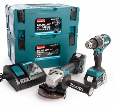 Produktbild von Makita DLX2210TJ1, Cordless angle grinder, Kabelloser Schlagbohrschrauber, Schwarz, Blau, 30 Nm, 2000 RPM, 30000 BPM, 1,5 mm